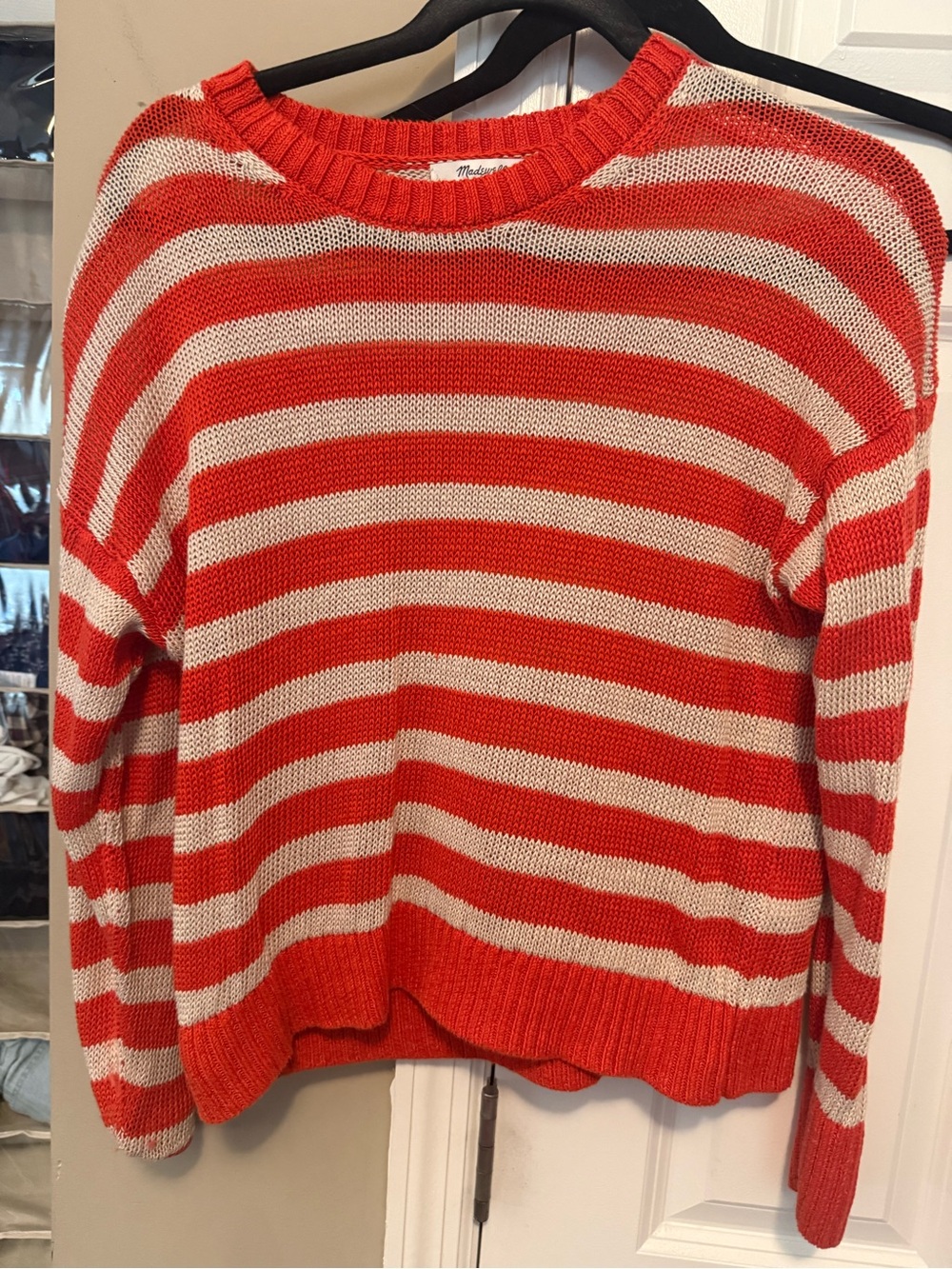 Madewell orange and Cream Striped Crewneck Sweater
